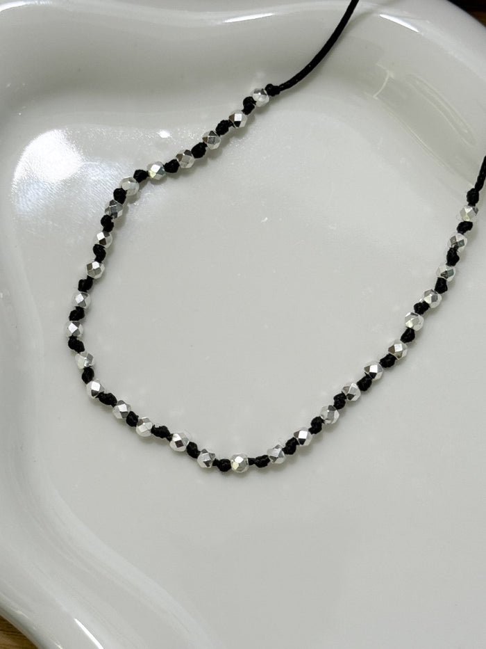 N1320 Waxed Cord Square Bead Clavicle Necklace