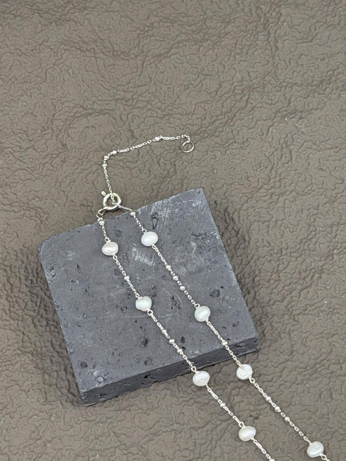 N1353 Freshwater Pearl Spaced Silver Chain Necklace