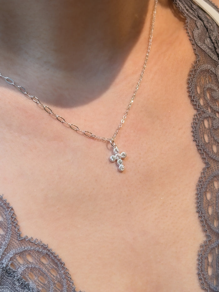 N1368 Zircon Cross Mandarin Duck Necklace