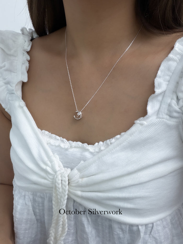 N1369 Quilted Moon Zircon Necklace