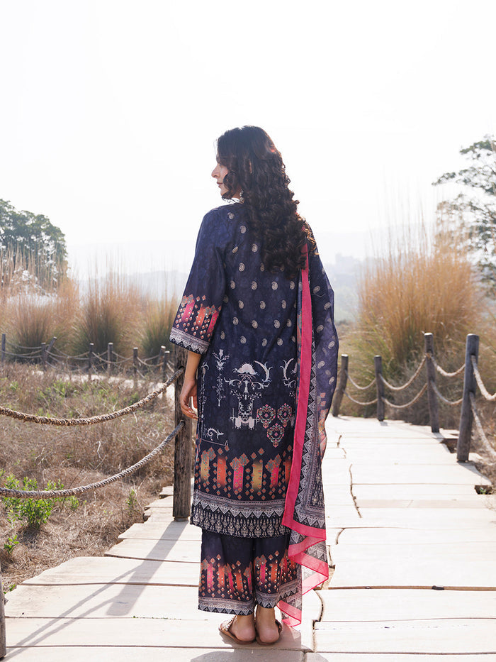 Nautical Blue Muslin Kurta Set