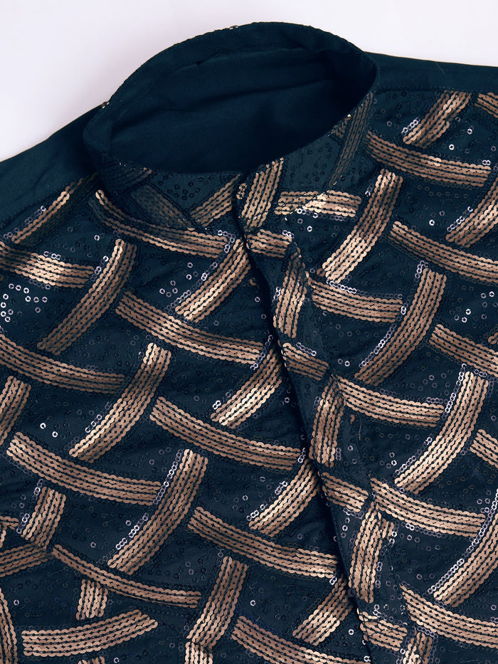 NAVY BLUE SILK THREAD & SEQUENCE EMBROIDERED WORK KURTA - qivii