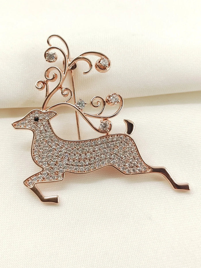 Nouf Rose Gold Reindeer Brooch