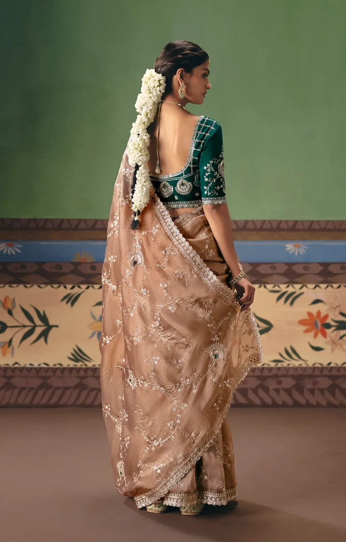 Nude Beige Heavy Embroidered Saree