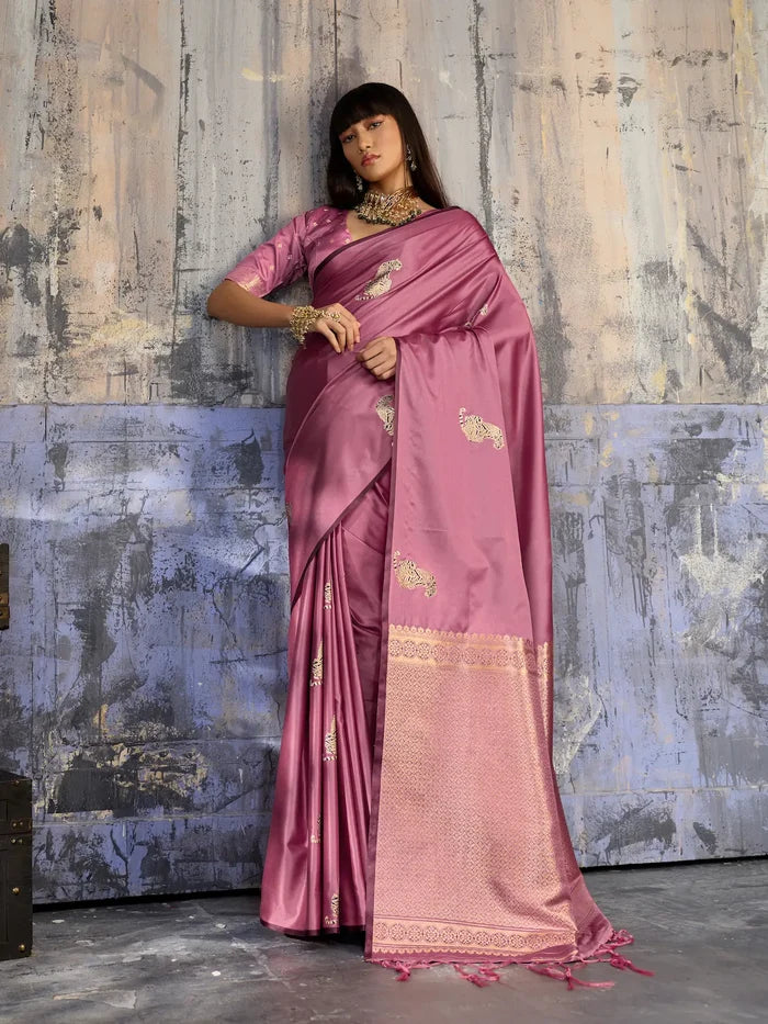 Old Pink Zari Weaving Saree
