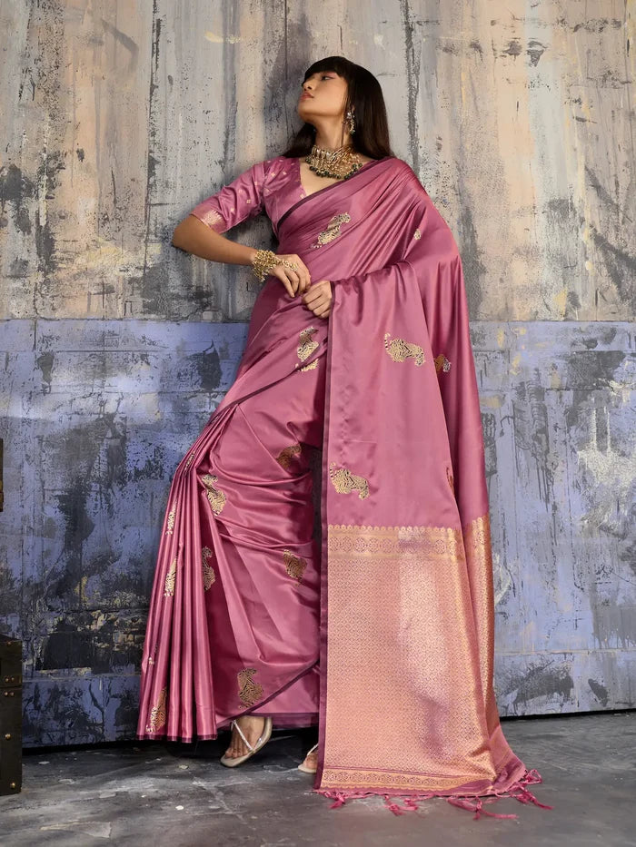 Old Pink Zari Weaving Saree