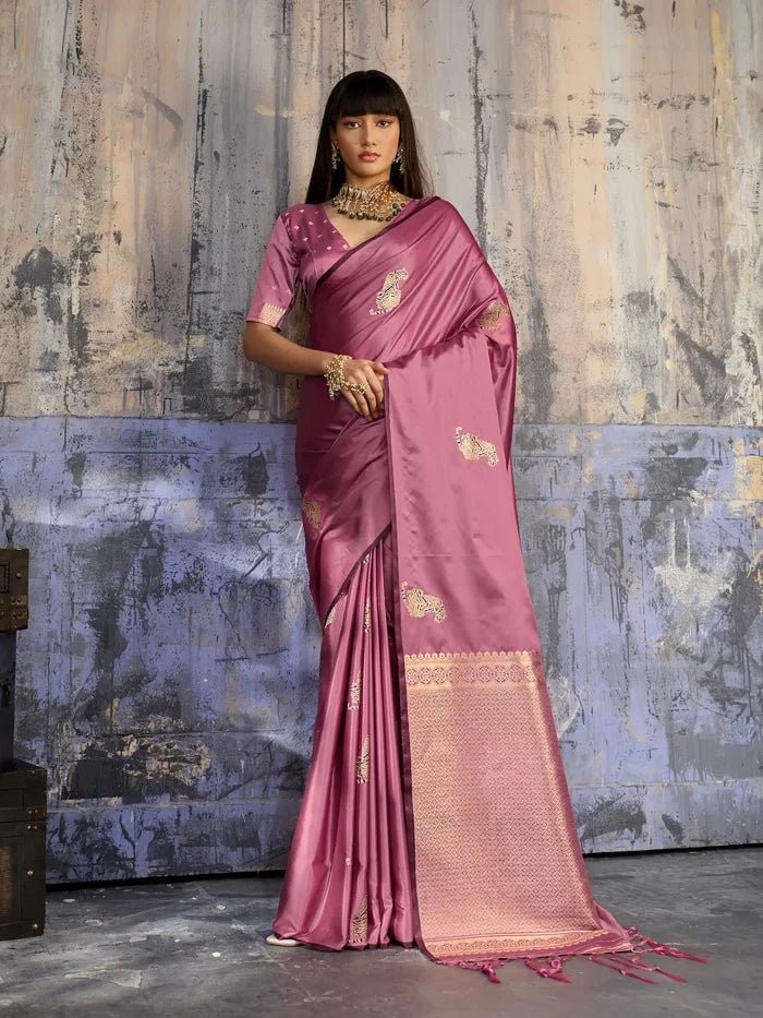 Old Pink Zari Weaving Saree