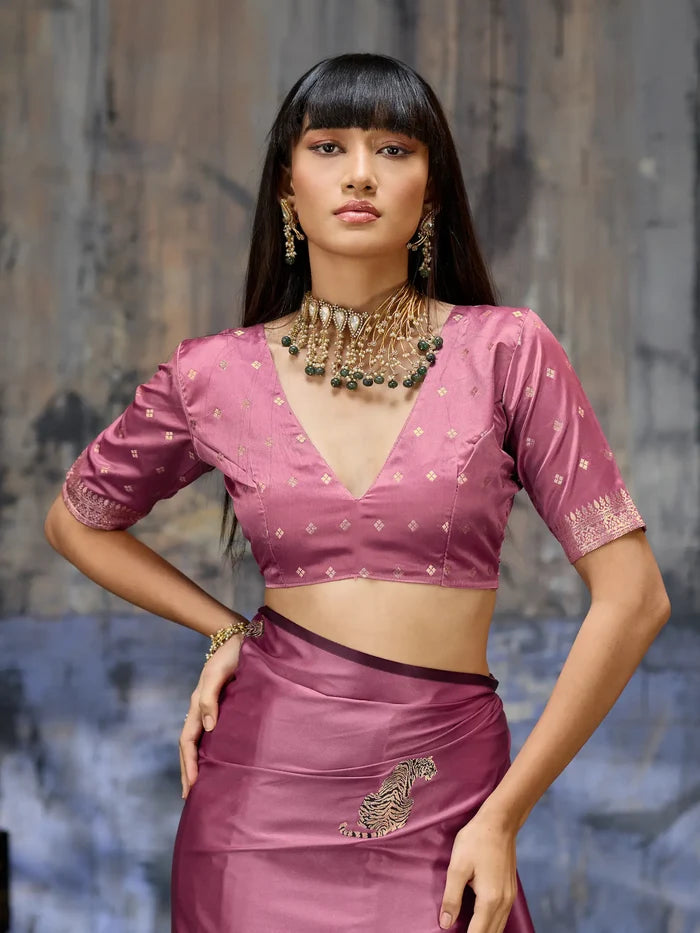 Old Pink Zari Weaving Saree