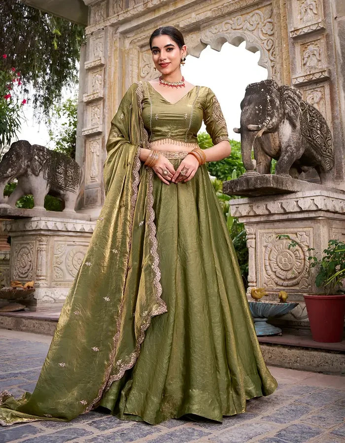 Olive Green Fendi Embroidery Lehenga Choli