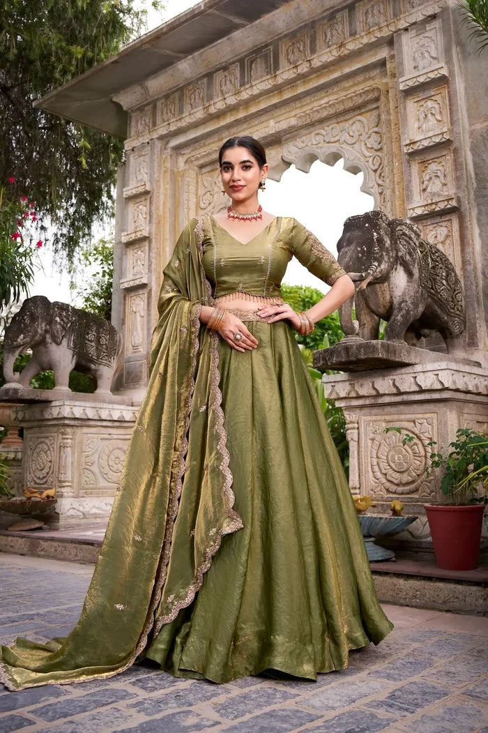 Olive Green Fendi Embroidery Lehenga Choli