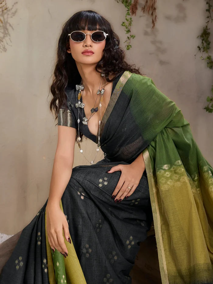 Olive-Yellow Handloom Cotton Saree