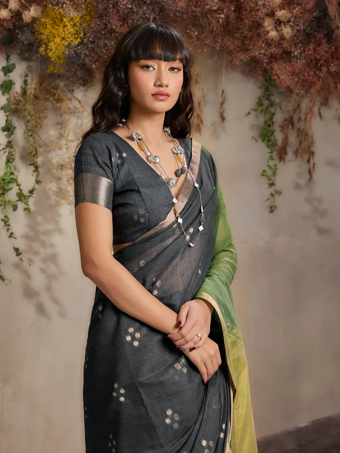 Olive-Yellow Handloom Cotton Saree
