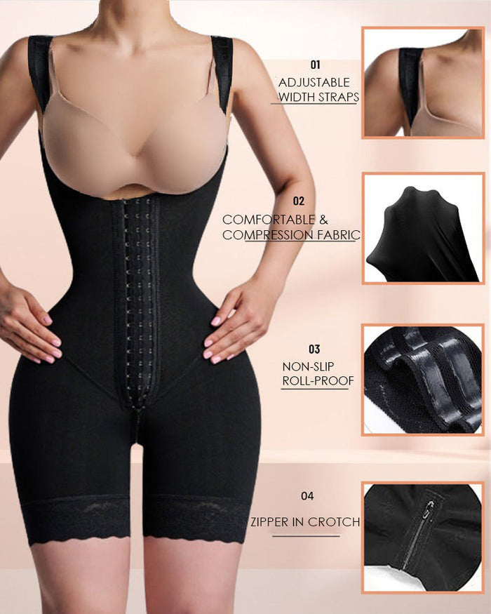 Open Bust Tummy Control Mid-Thigh Hourglass Bodysuits Shapewear - By Qivii
