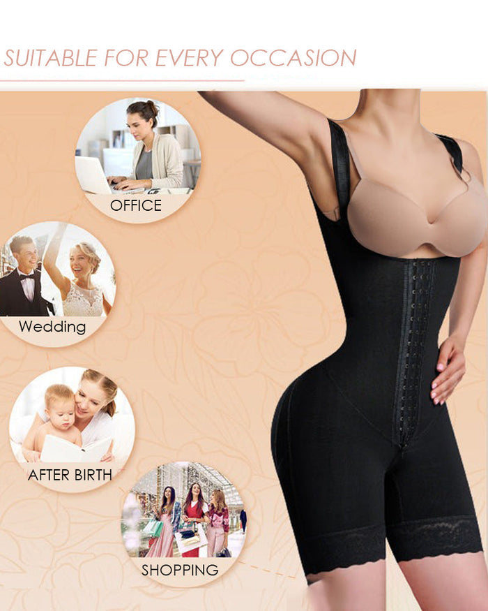 Open Bust Tummy Control Mid-Thigh Hourglass Bodysuits Shapewear - By Qivii