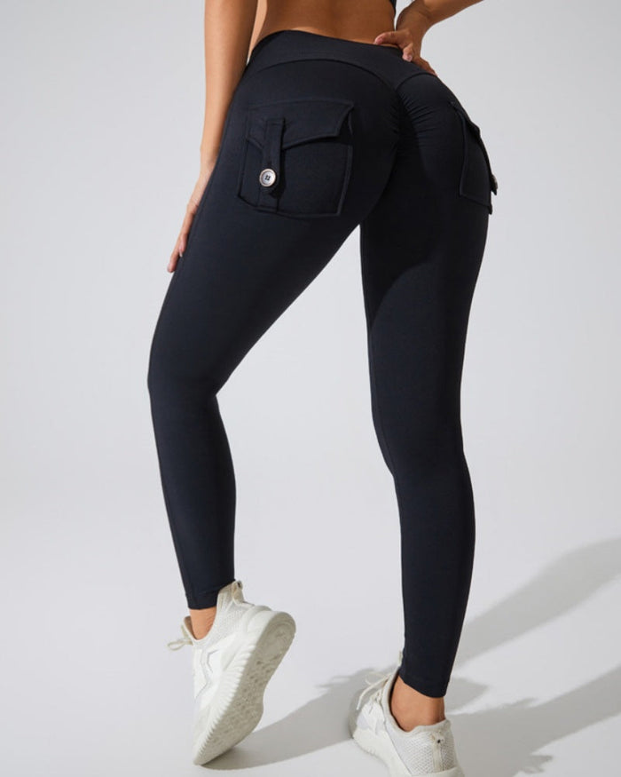 Peach Hip Fitness Leggings with Cargo Pockets  - By Qivii