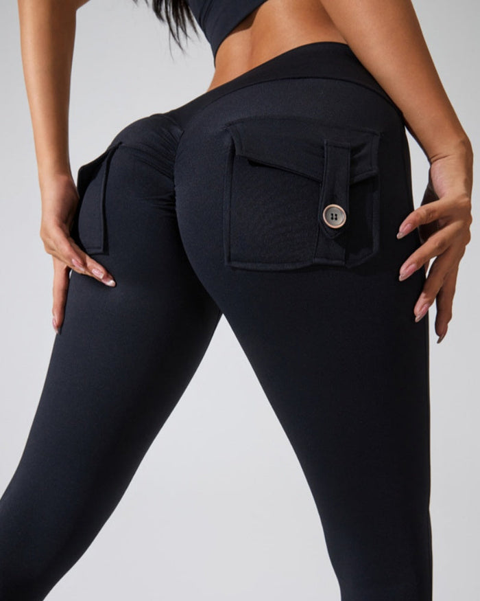 Peach Hip Fitness Leggings with Cargo Pockets  - By Qivii