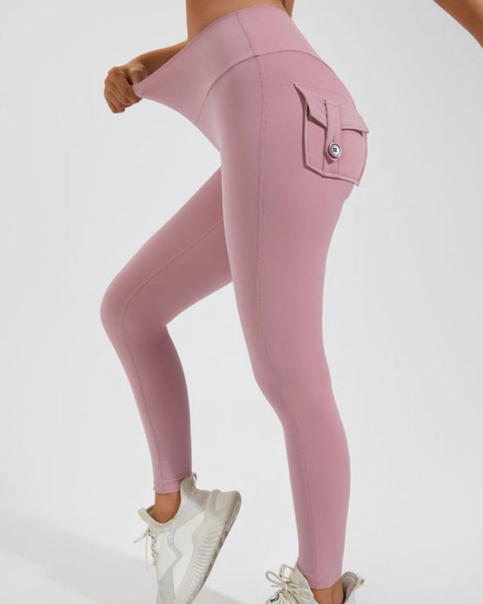 Peach Hip Fitness Leggings with Cargo Pockets  - By Qivii