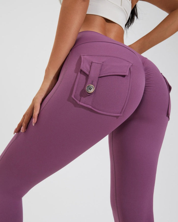 Peach Hip Fitness Leggings with Cargo Pockets  - By Qivii