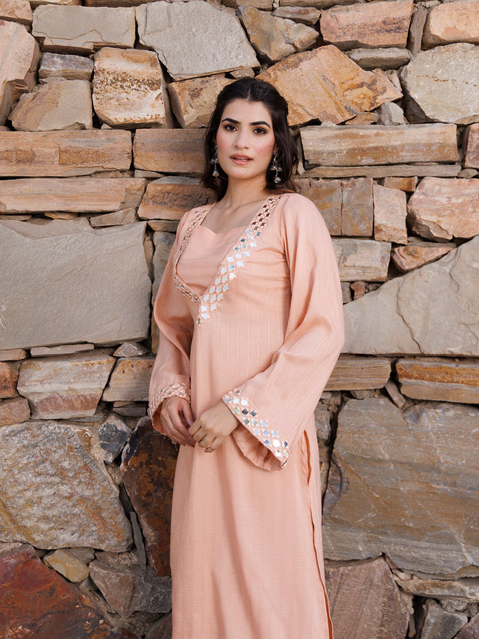 Peachy Keen Mirror Work Kurta Set
