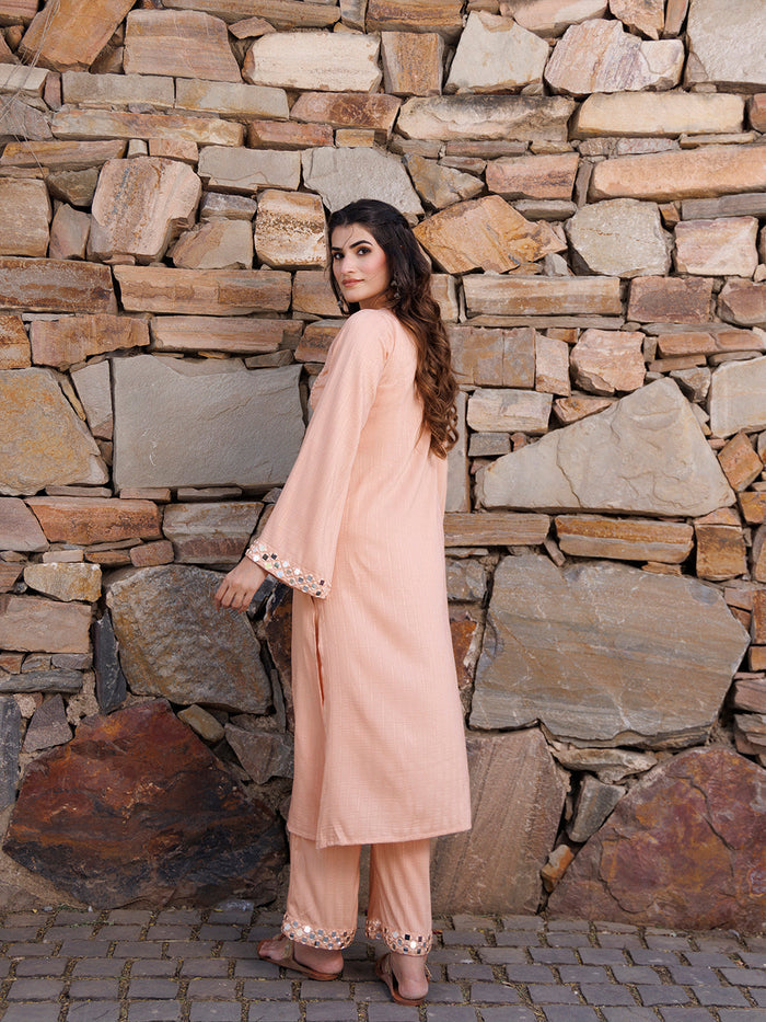 Peachy Keen Mirror Work Kurta Set