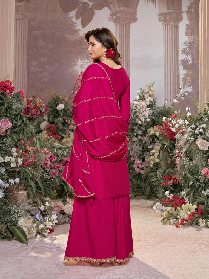 Pink Dola Silk Meena Jacquard Kurta Set Paired With Embroidered Sharara Suit Set