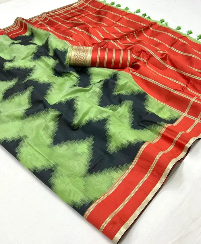 Pista Green Mal Spun Handwoven Silk Saree