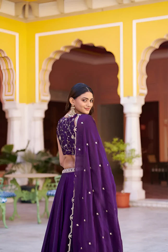Plum Purple Embroidered Lehenga Choli