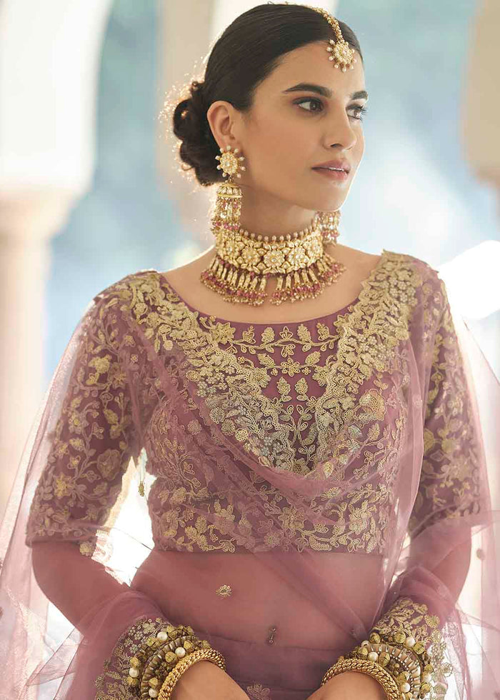 Plum Purple Soft Net Lehenga Choli with Dori & Sequins work | Ready To Wear - qivii