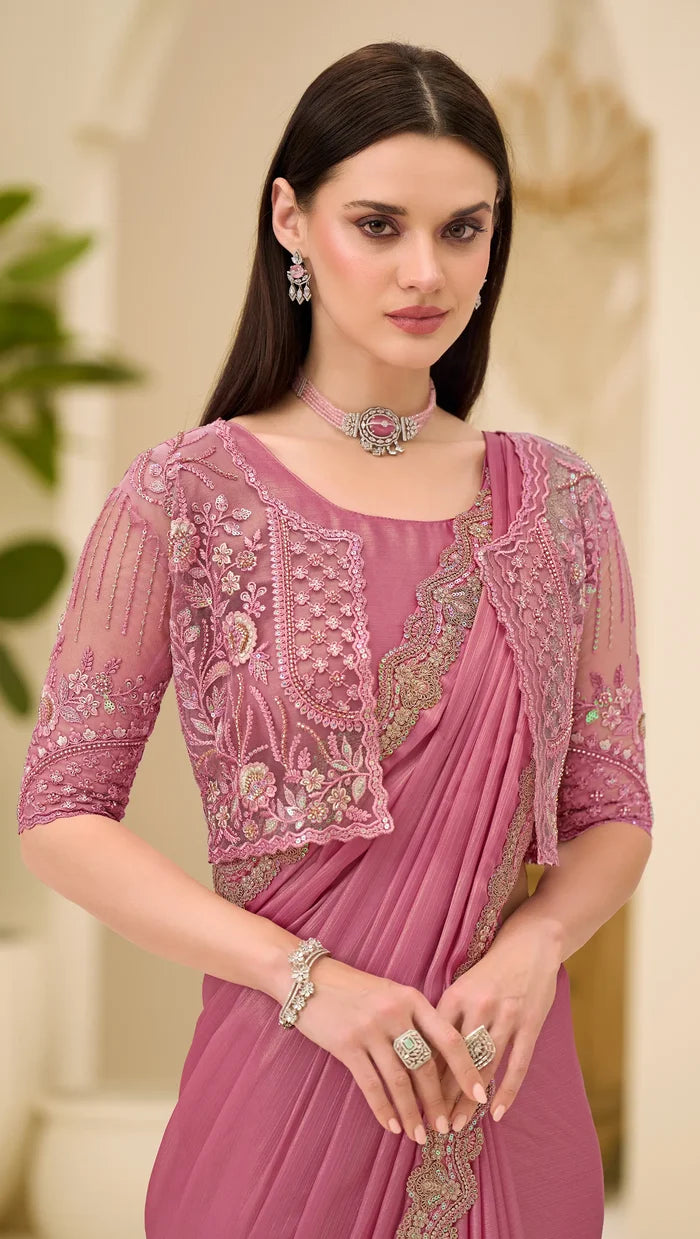 Powder Pink Georgette Party wear Saree