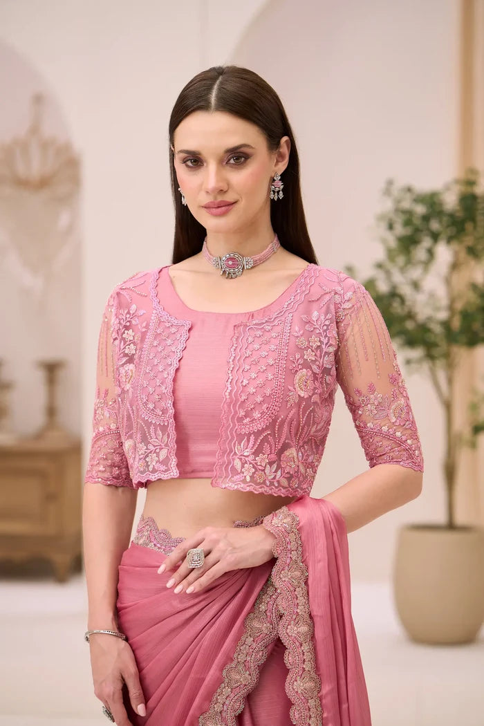 Powder Pink Georgette Party wear Saree