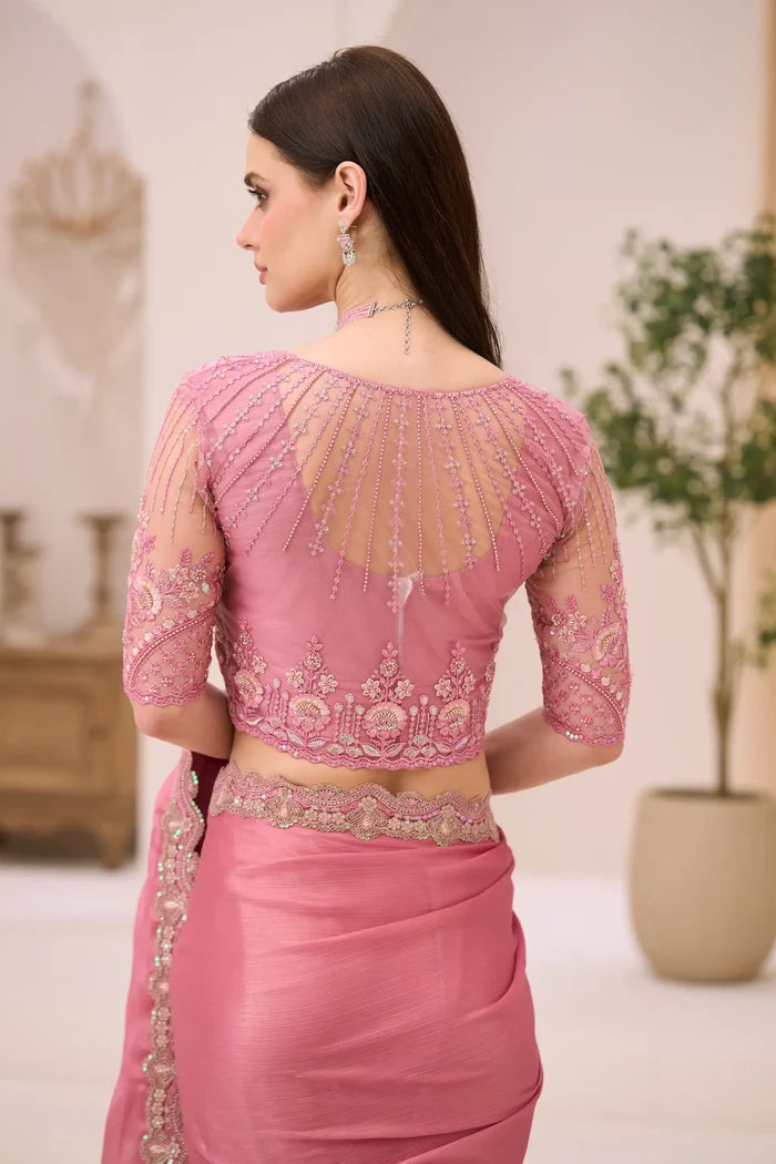Powder Pink Georgette Party wear Saree