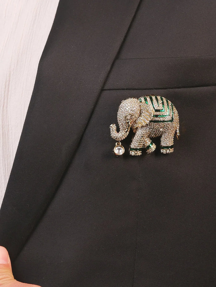 Pranay Green Elephant Brooch