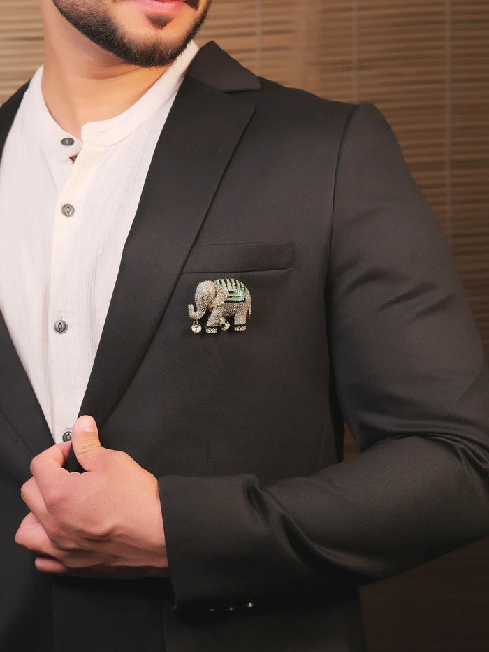 Pranay Green Elephant Brooch