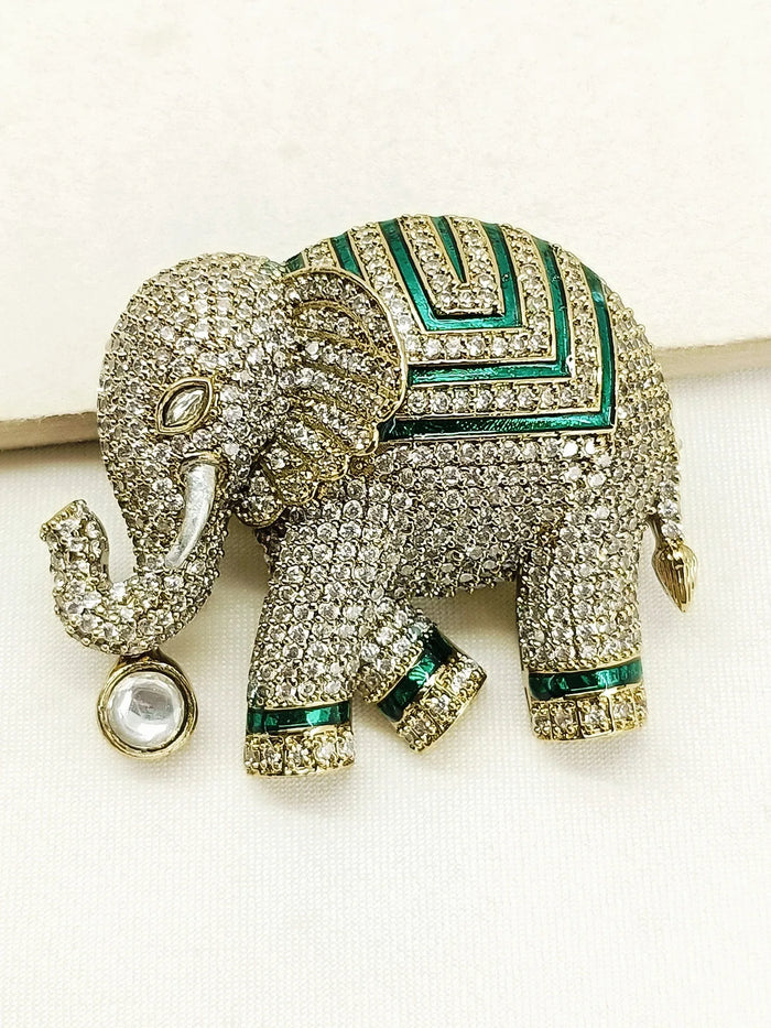 Pranay Green Elephant Brooch