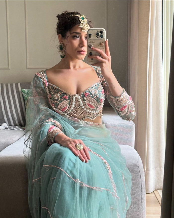 Premium Net Embellished With Beautiful Embroidery,Dori And Sequins Work Saree - INSPIRED - qivii