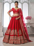 Premium Red Silk Lehenga Set with Peacock-Inspired Craftsmanship