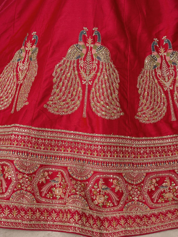 Premium Red Silk Lehenga Set with Peacock-Inspired Craftsmanship