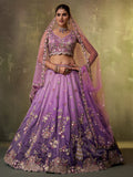 PURPLE - Tissue Fabric Sequins embroidery Lehenga & Unstitched Blouse With Dupatta