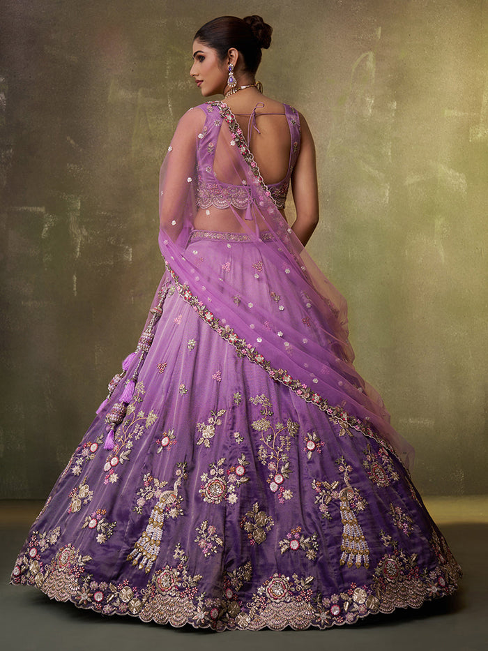 PURPLE - Tissue Fabric Sequins embroidery Lehenga & Unstitched Blouse With Dupatta