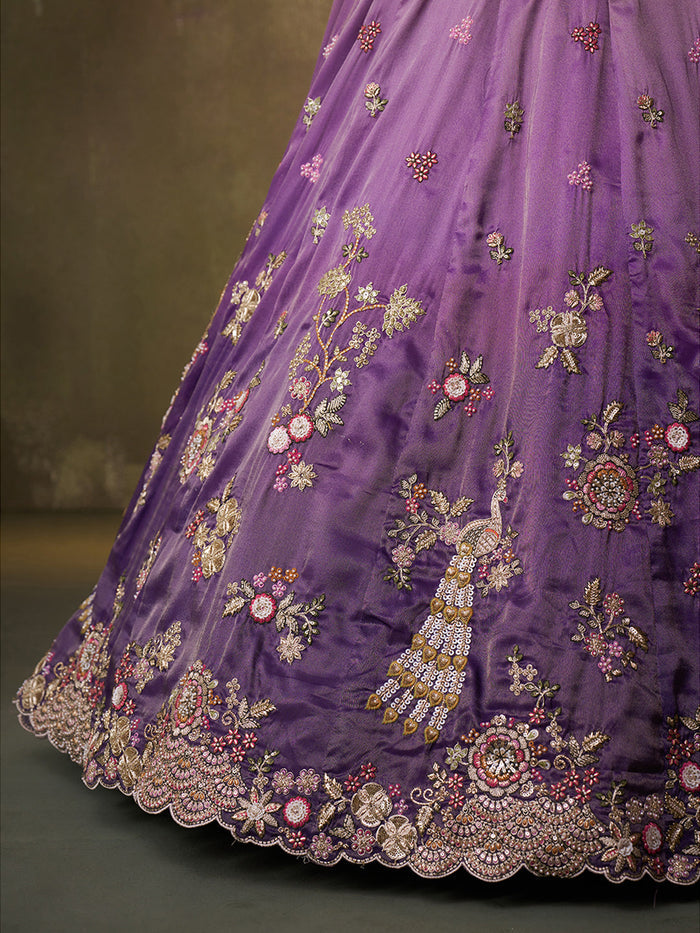 PURPLE - Tissue Fabric Sequins embroidery Lehenga & Unstitched Blouse With Dupatta