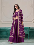 Purple Chinon Indo-Western Set With Embroidery Work