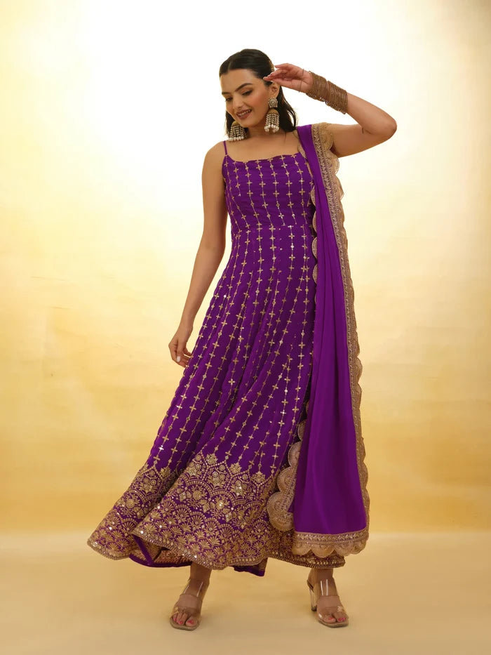 Beautiful purple salwar suit with intricate embroidery and elegant design