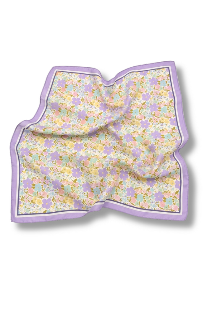 Purple Floral Satin Scarf