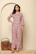 Purple Printed Cotton Co- Ord Set