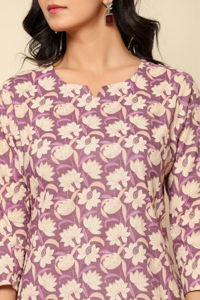 Purple Printed Cotton Co- Ord Set