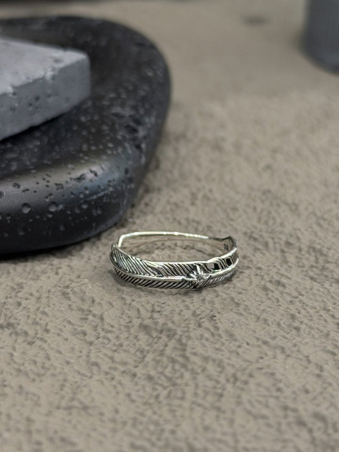 R1780 Distressed Slim Feather Zircon Ring
