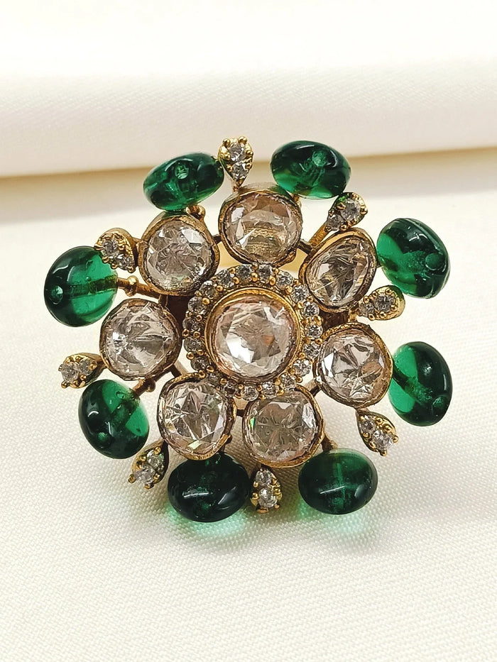 Rakulpreet Green Kundan Finger Ring