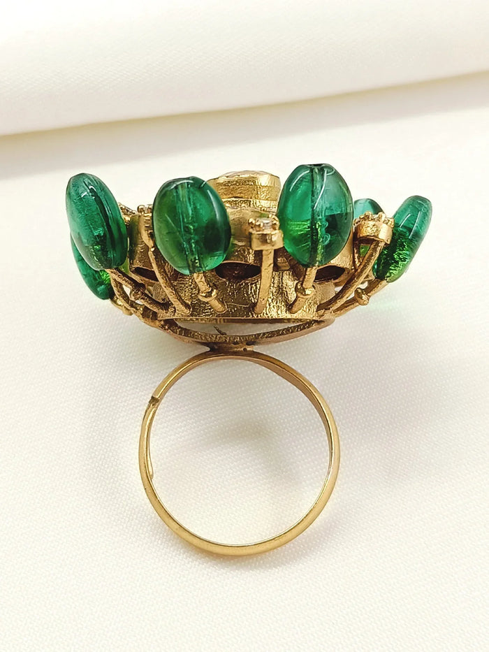 Rakulpreet Green Kundan Finger Ring