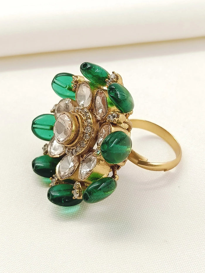 Rakulpreet Green Kundan Finger Ring