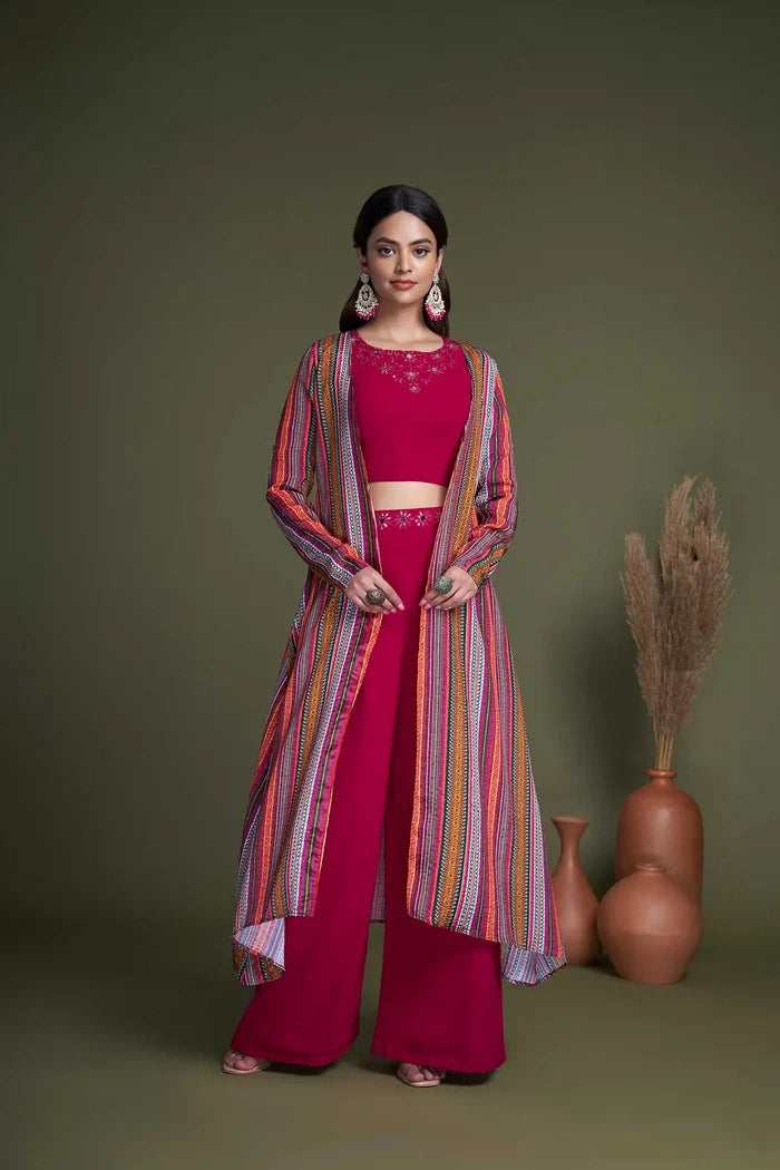 Rani Pink Georgette Embroidery Work Co-ord Set